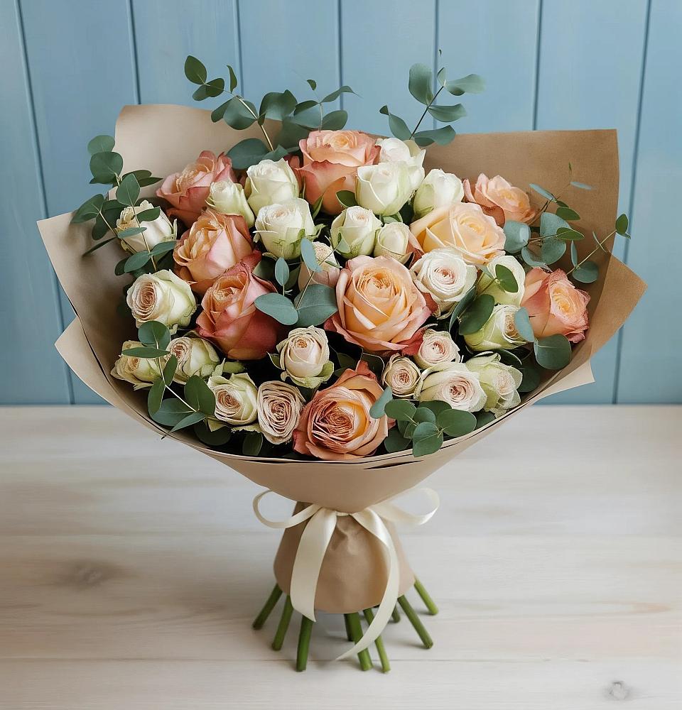 Букет цветов из: Альстромерии и Розы в Пешки