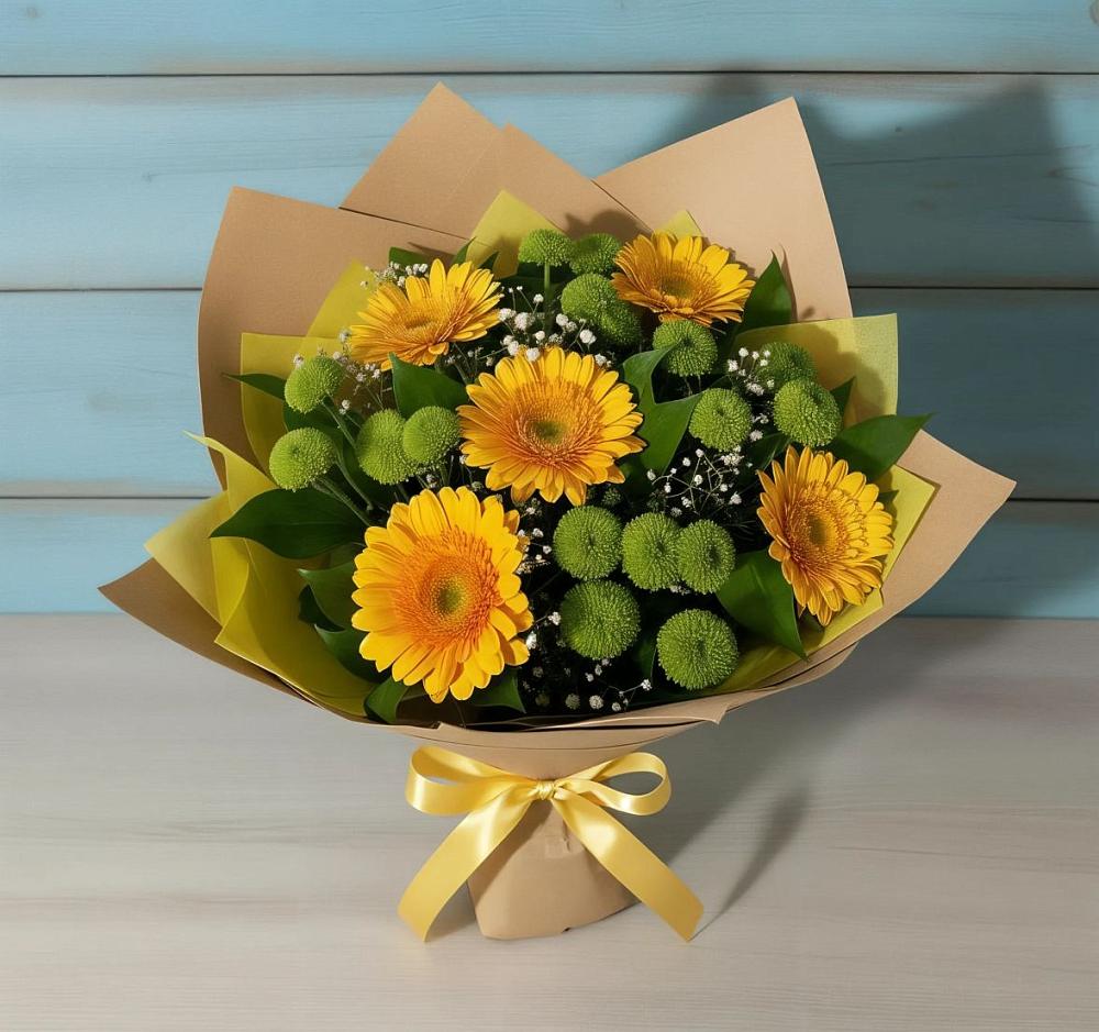 Букет цветов из: Герберы и Хризантемы в Пешки