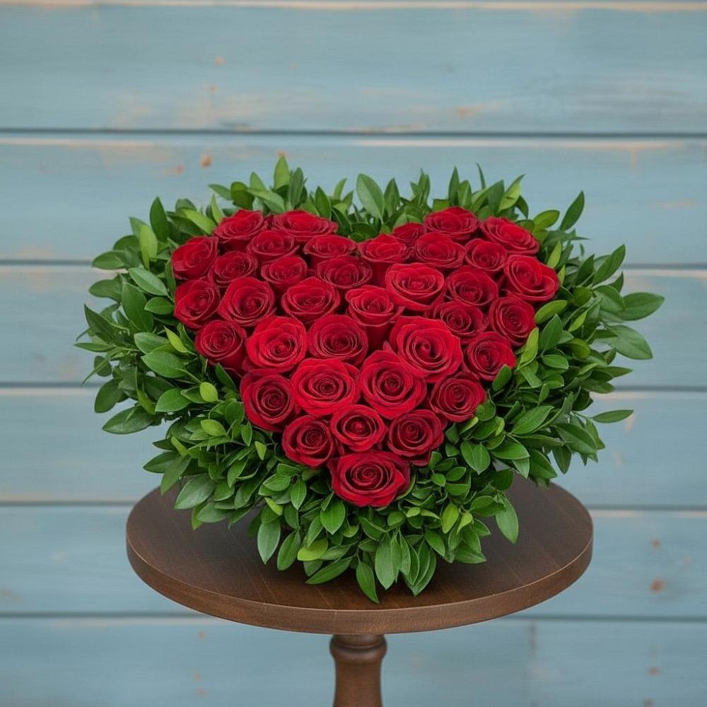 Цветочная композиция из Розы в виде сердца в Пешки