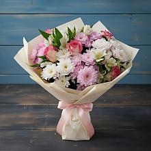 Букет цветов из:  Хризантемы, Альстромерии и Розы в Пешки