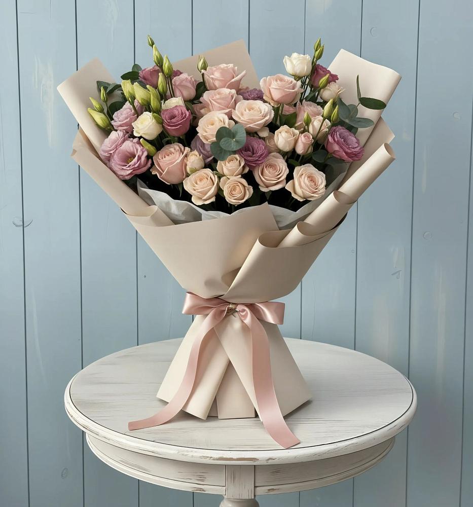 Букет цветов из: Розы и Лизиантусы в Пешки